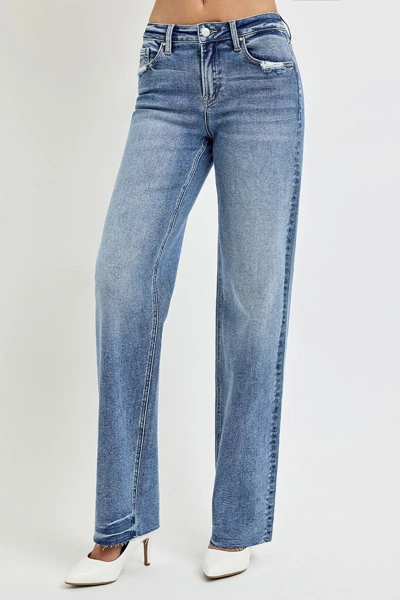 RISEN Full Size High Rise Straight Leg Jeans with Pockets - Love Salve